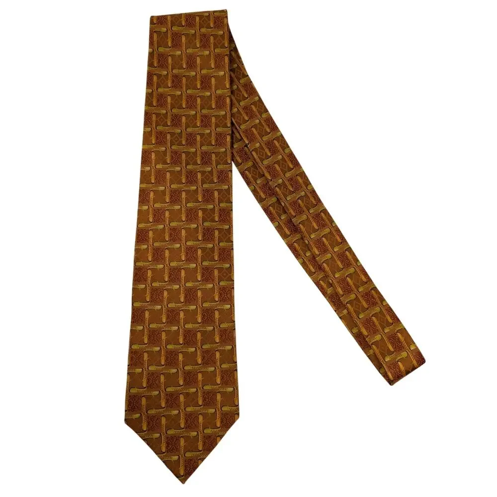 Ermenegildo Zegna Geometric‎ Pointed Neck Tie Golden Rust Adjustable 100% Silk
